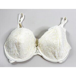 Wonderbra 38D Pale Yellow Cream Lace Bra 7263 Mesh Back Strap EUC